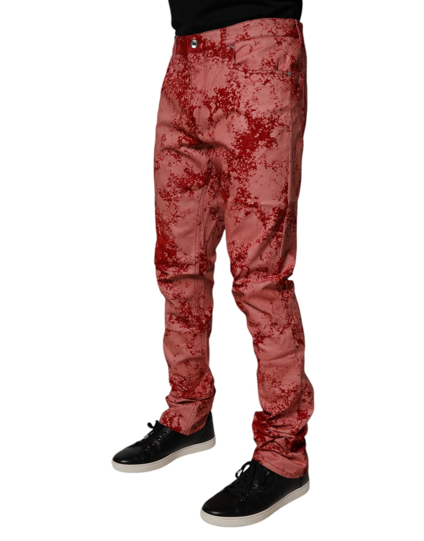 Dolce & Gabbana Red Tie Dye Cotton Skinny Men Denim Jeans