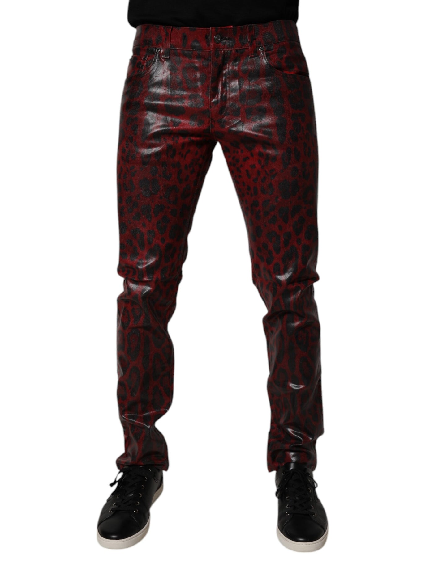 Dolce & Gabbana Red Leopard Cotton Skinny Men Denim Jeans