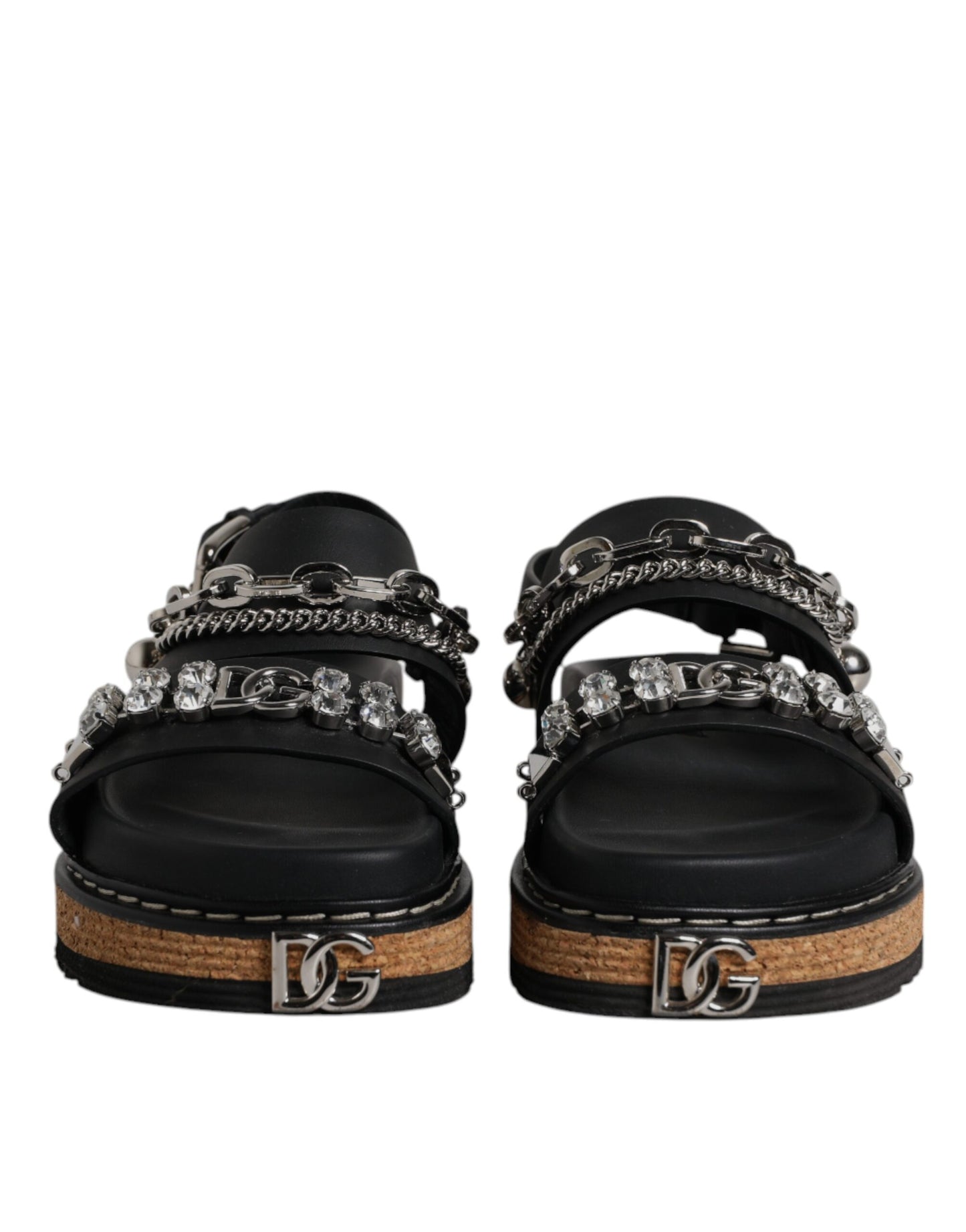 Dolce & Gabbana Black Crystal Embellish Strap Sandals Shoes