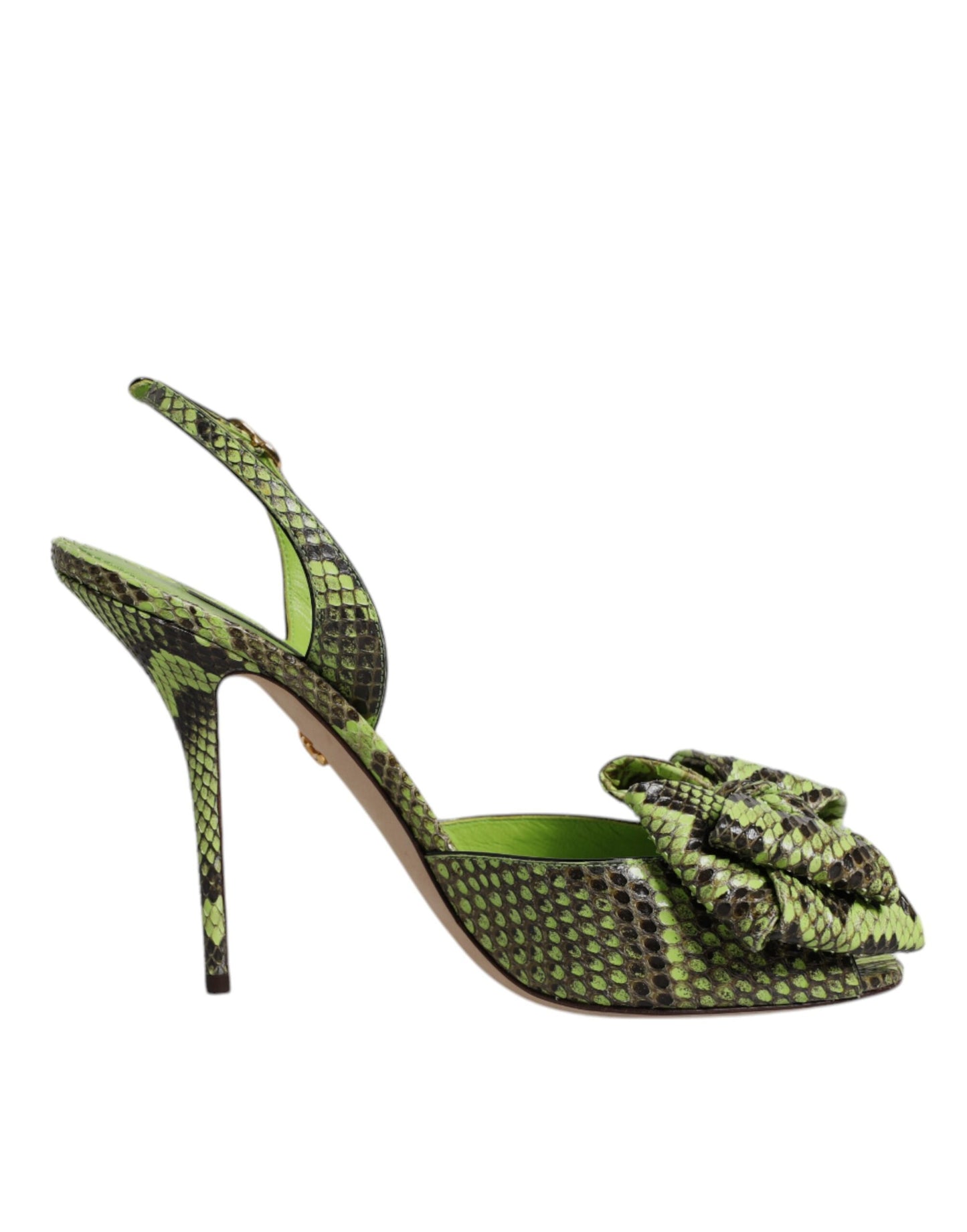 Dolce & Gabbana Green Python Leather Heels Sandals Shoes