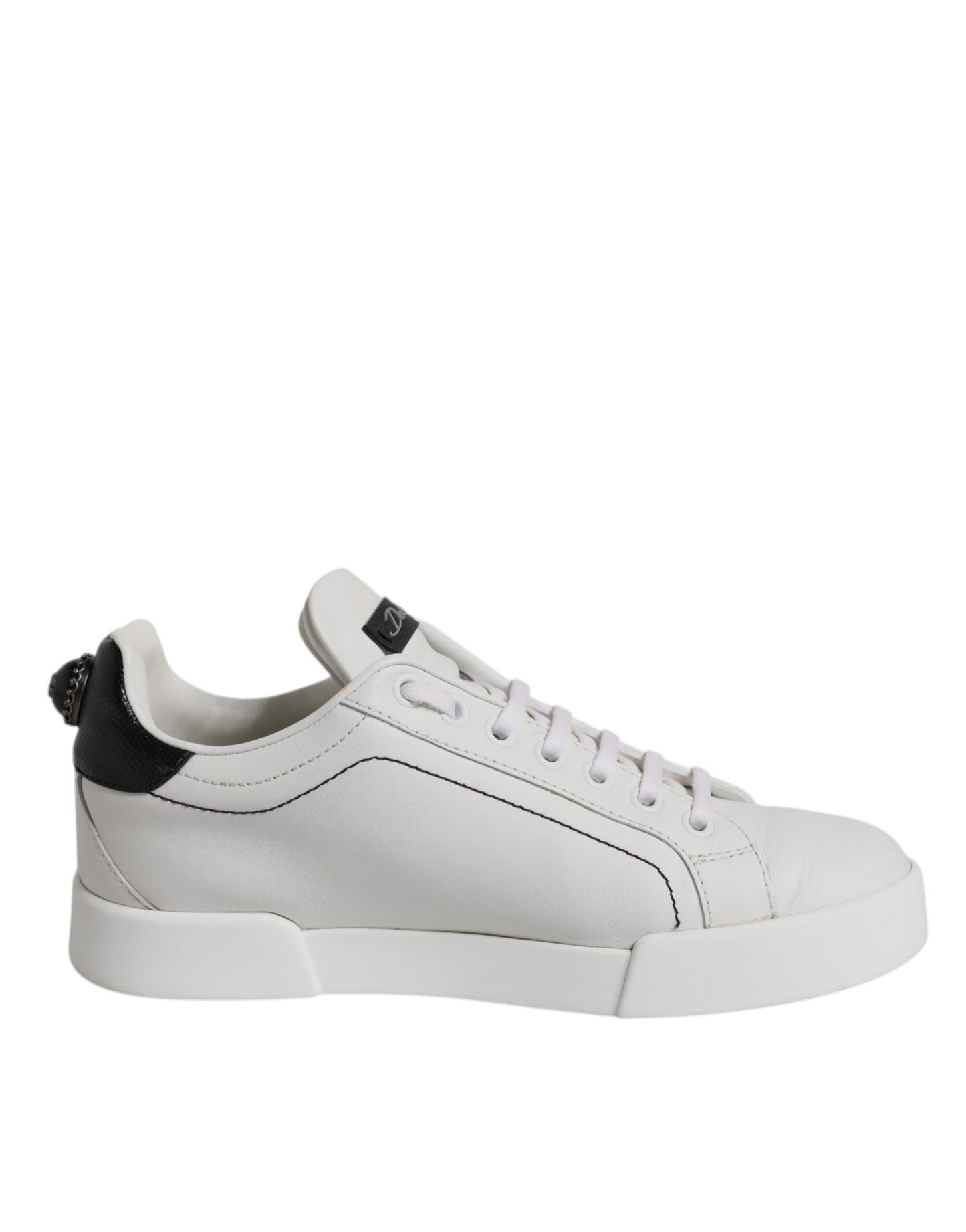Dolce & Gabbana White Black Leather Low Top Sneakers Shoes