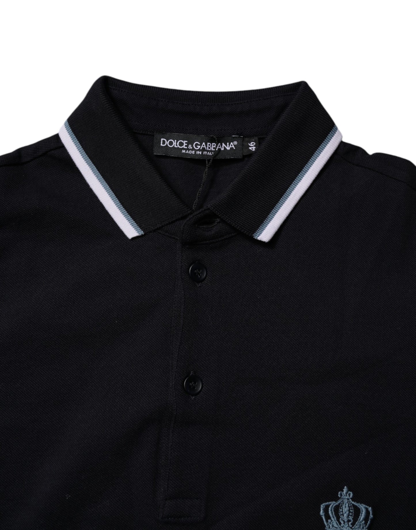 Dolce & Gabbana Black Cotton Crown Collared Polo T-shirt