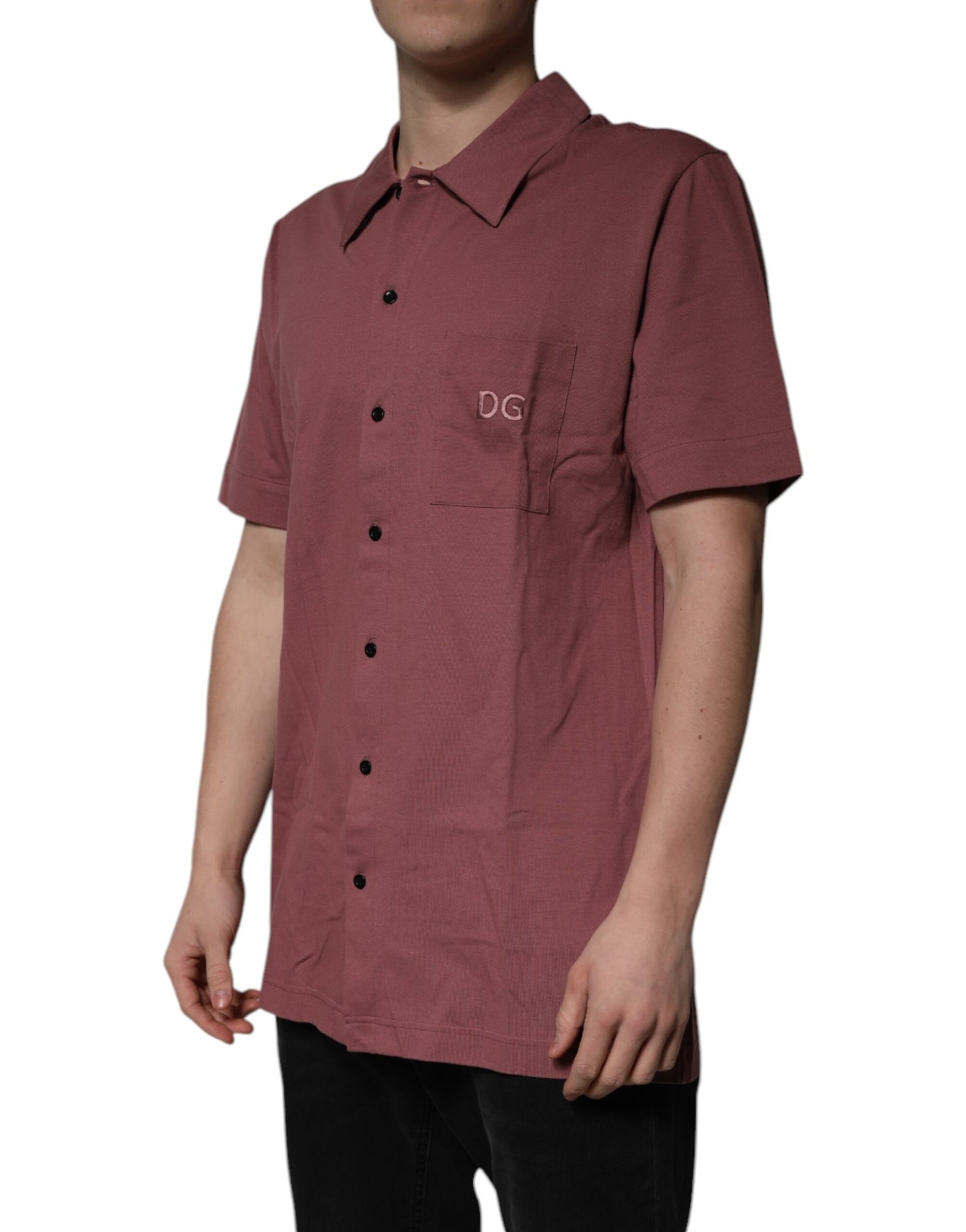Dolce & Gabbana Dark Pink Button Down Casual Polo Men Shirt