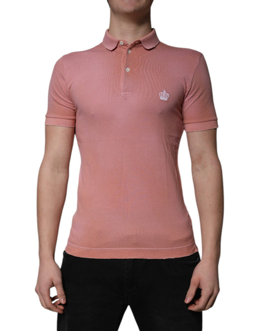 Dolce & Gabbana Pink Cotton Crown Collared Polo T-shirt