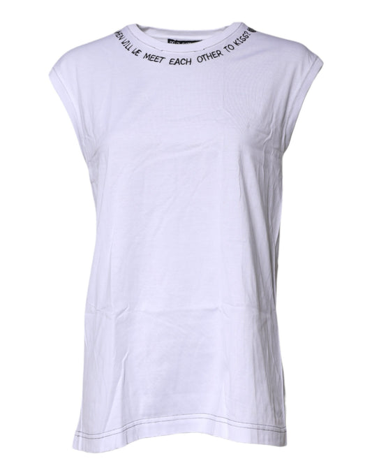 Dolce & Gabbana White Cotton Sleeveless Printed Tank T-shirt