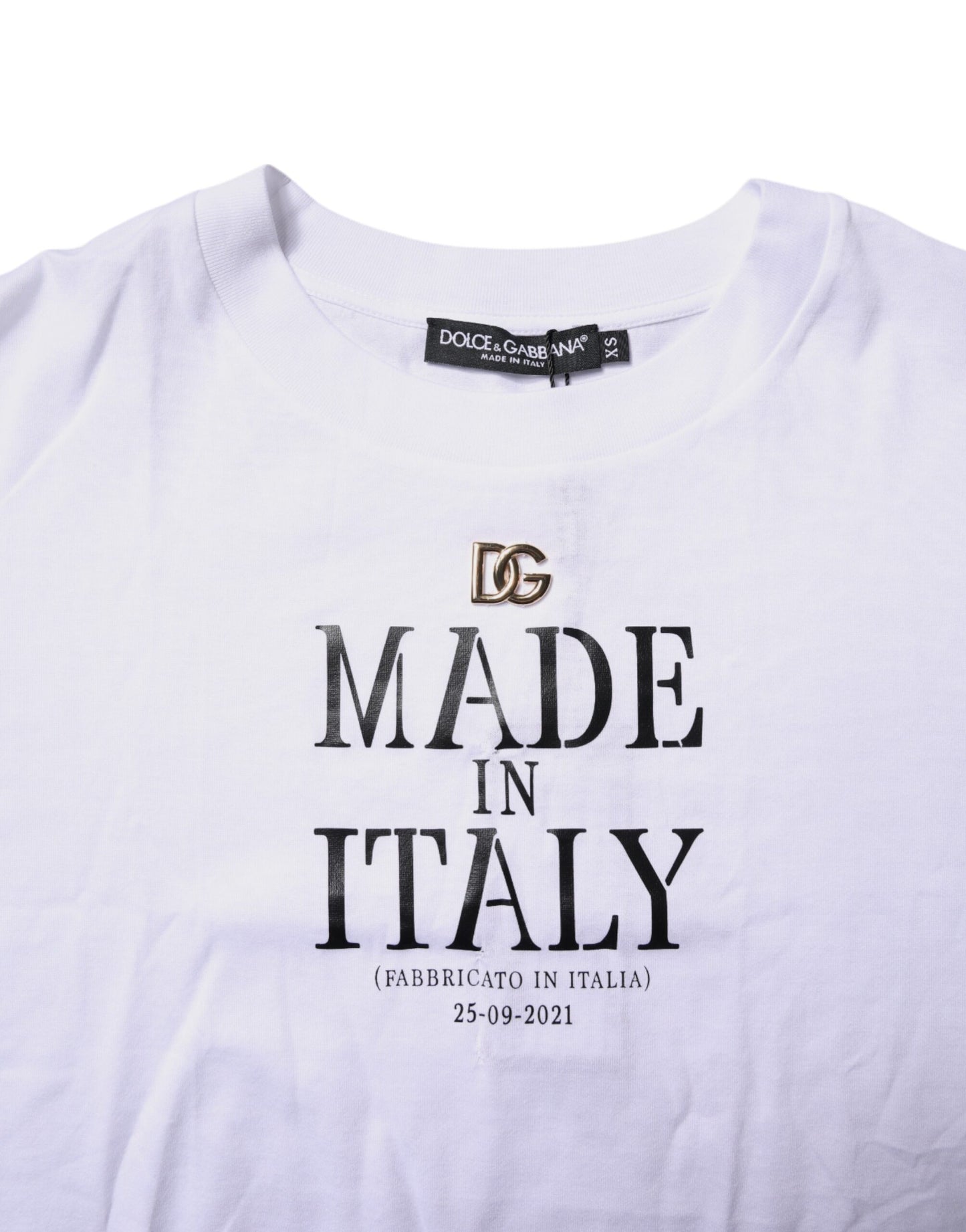 Dolce & Gabbana White Printed Round Neck Top Cotton T-shirt