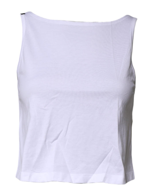 Dolce & Gabbana White Cotton Sleeveless Round Neck Tank Top