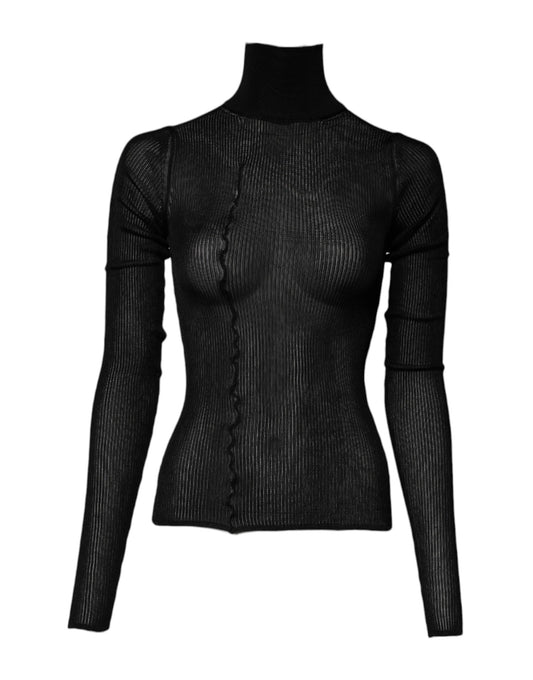 Dolce & Gabbana Black Knit Long Sleeves Turtleneck Slim Top