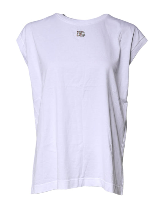 Dolce & Gabbana White Cotton Sleeveless Round Neck Tank Top