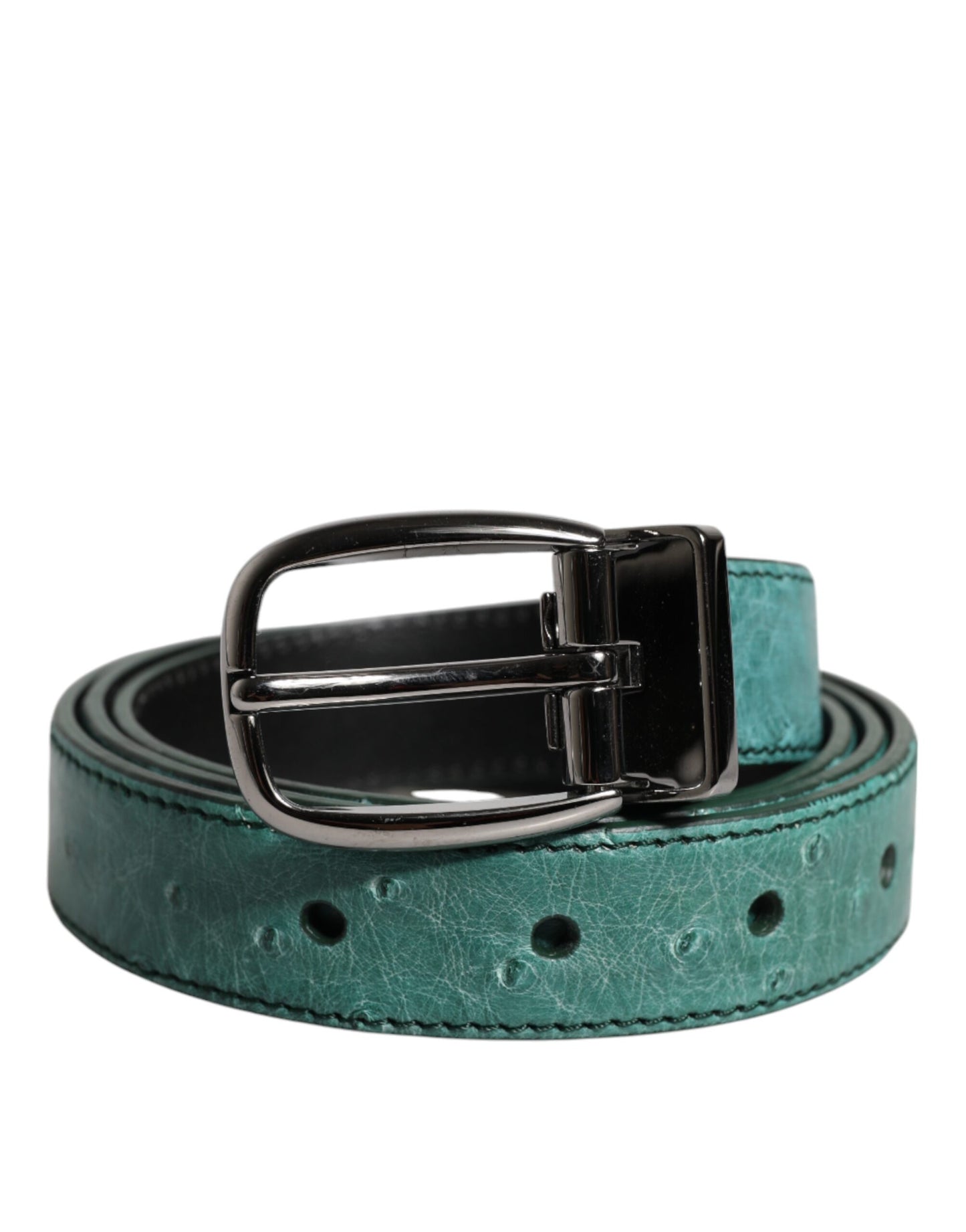 Dolce & Gabbana Green Leather Silver Tone Metal Buckle Belt
