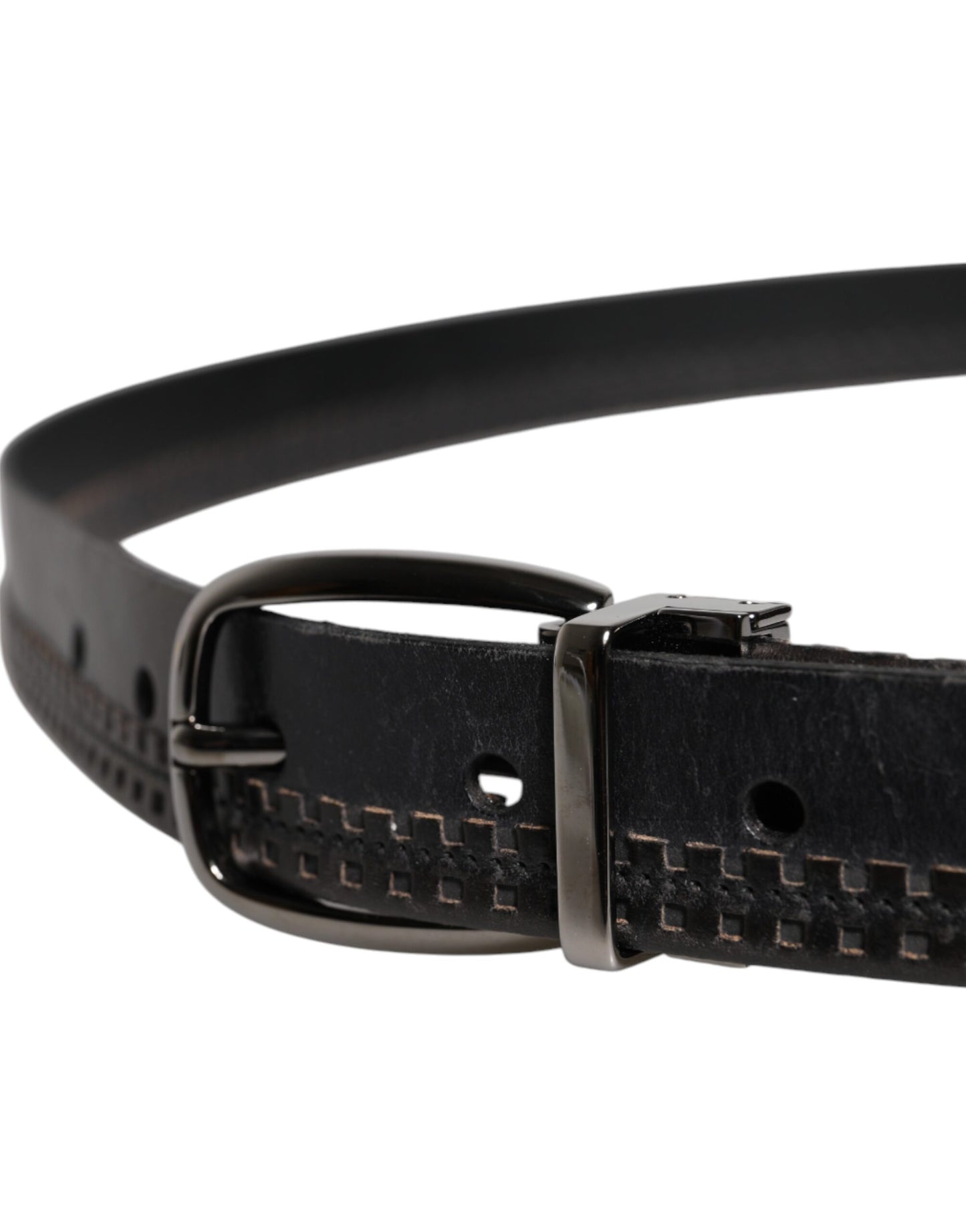 Dolce & Gabbana Black Leather Silver Tone Metal Buckle Belt