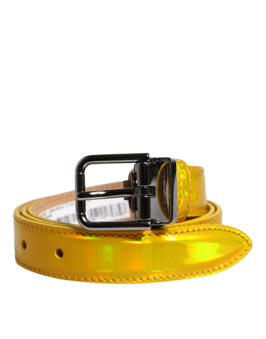 Dolce & Gabbana Metallic Yellow Leather Metal Logo Buckle Belt