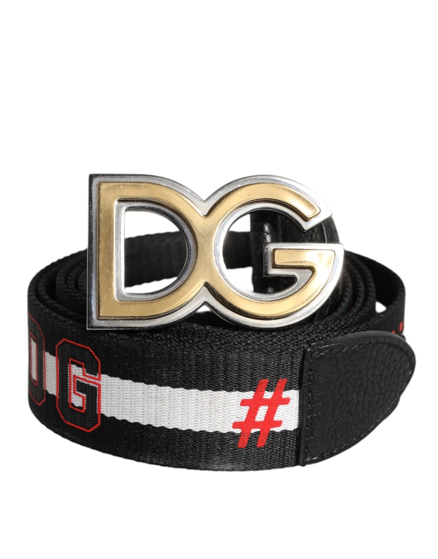 Dolce & Gabbana Black White Printed Metal Logo Buckle Belt