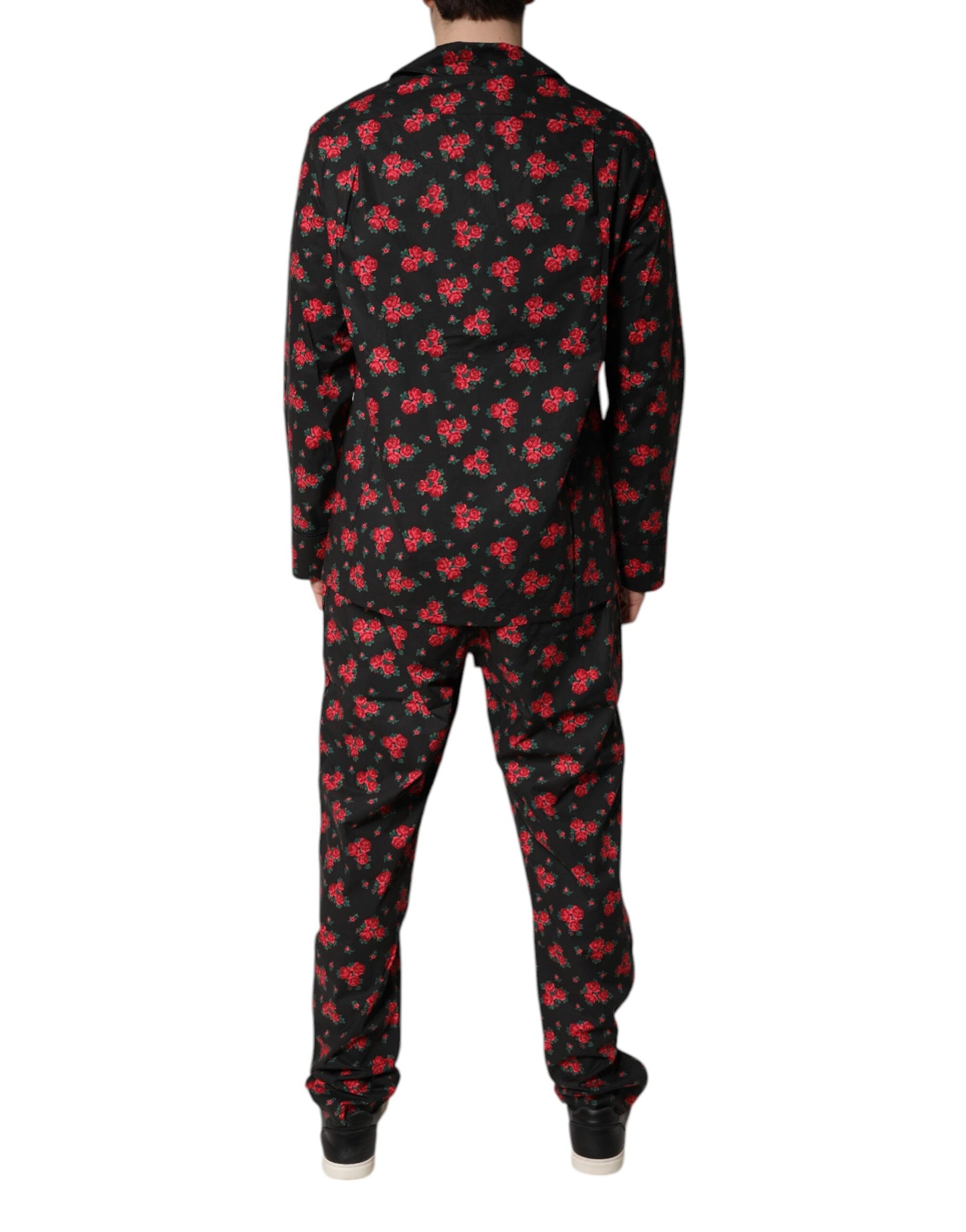 Dolce & Gabbana Black Floral Print Cotton Men Pajama Set Sleepwear