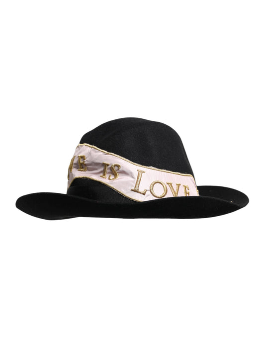 Dolce & Gabbana Black Logo Embroidered Women Wide Brim Hat