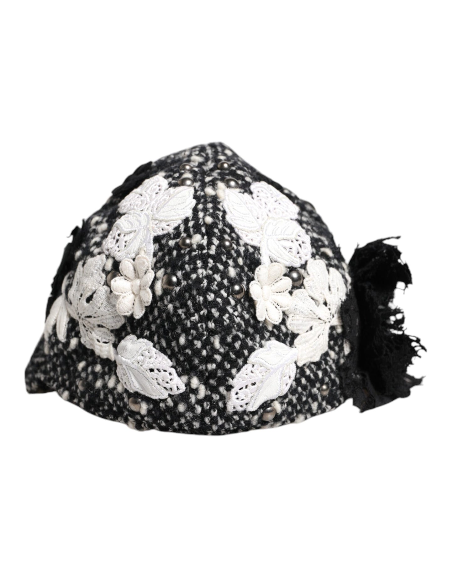 Dolce & Gabbana Black Wool White Floral Embellished Cloche Hat
