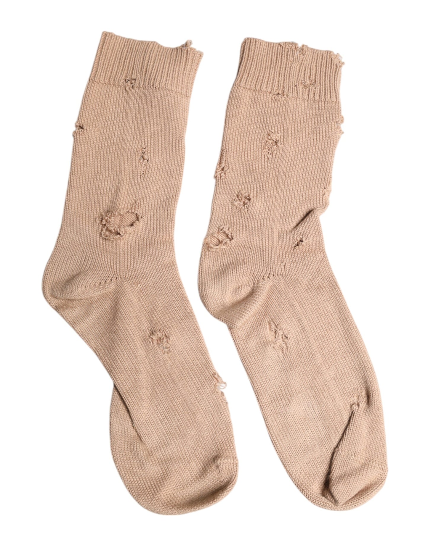 Dolce & Gabbana Beige Solid Stretch Mid Calf Men Socks