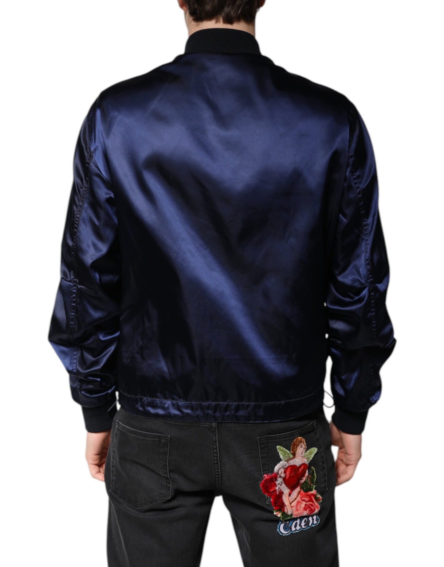Dolce & Gabbana Blue Nylon DG Crown Full Zip Bomber Jacket
