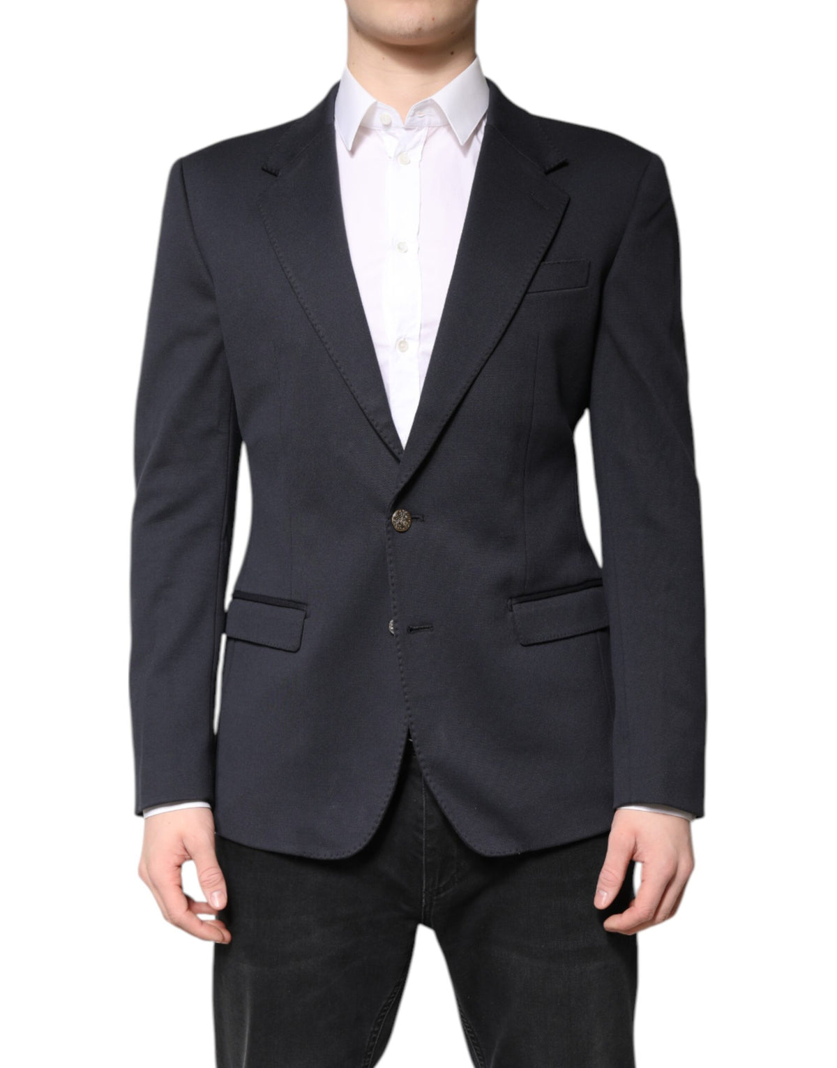 Dolce & Gabbana Dark Blue Cotton Men Jacket Coat Suit Blazer