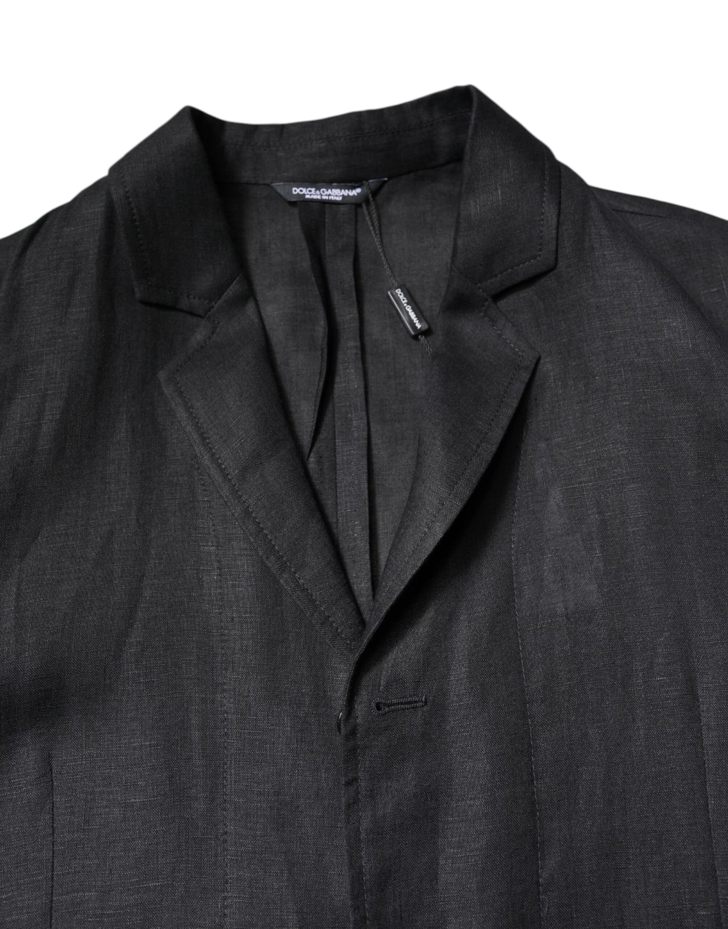 Dolce & Gabbana Black Linen Single Breasted Men Coat Blazer