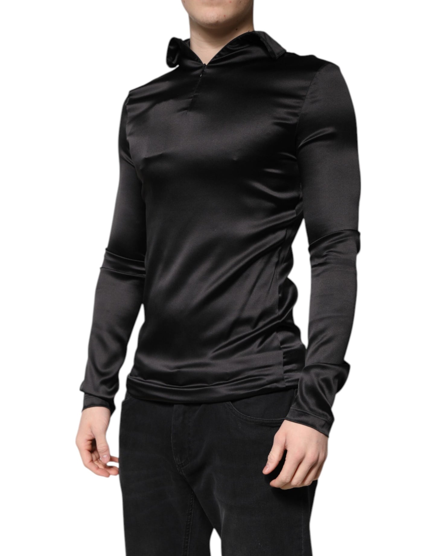 Dolce & Gabbana Black Silk Turtleneck Men Pullover Sweater