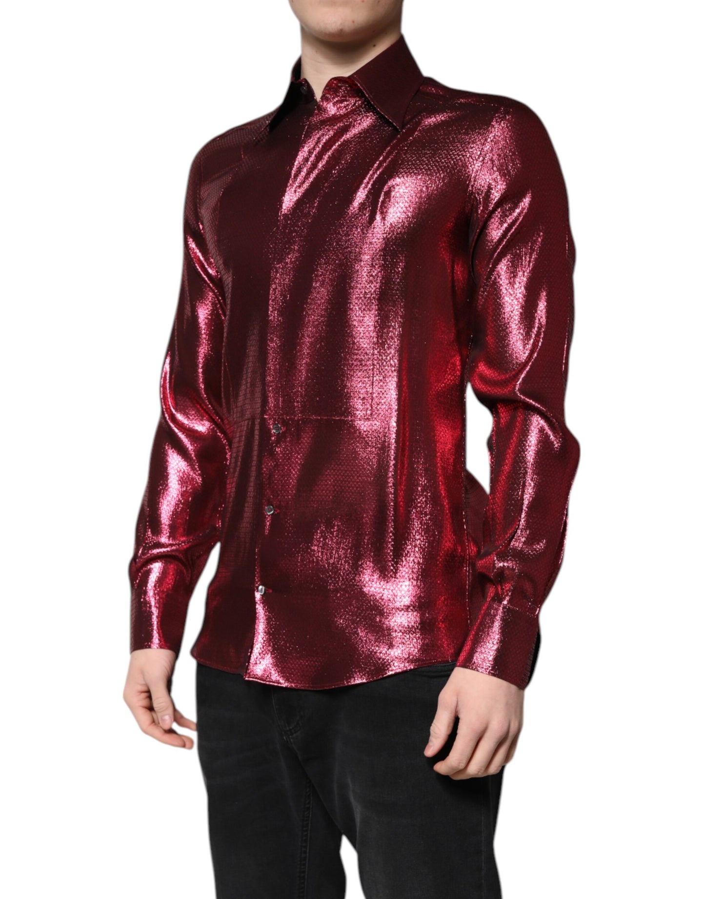 Dolce & Gabbana Metallic Red Cotton GOLD Dress Formal Shirt
