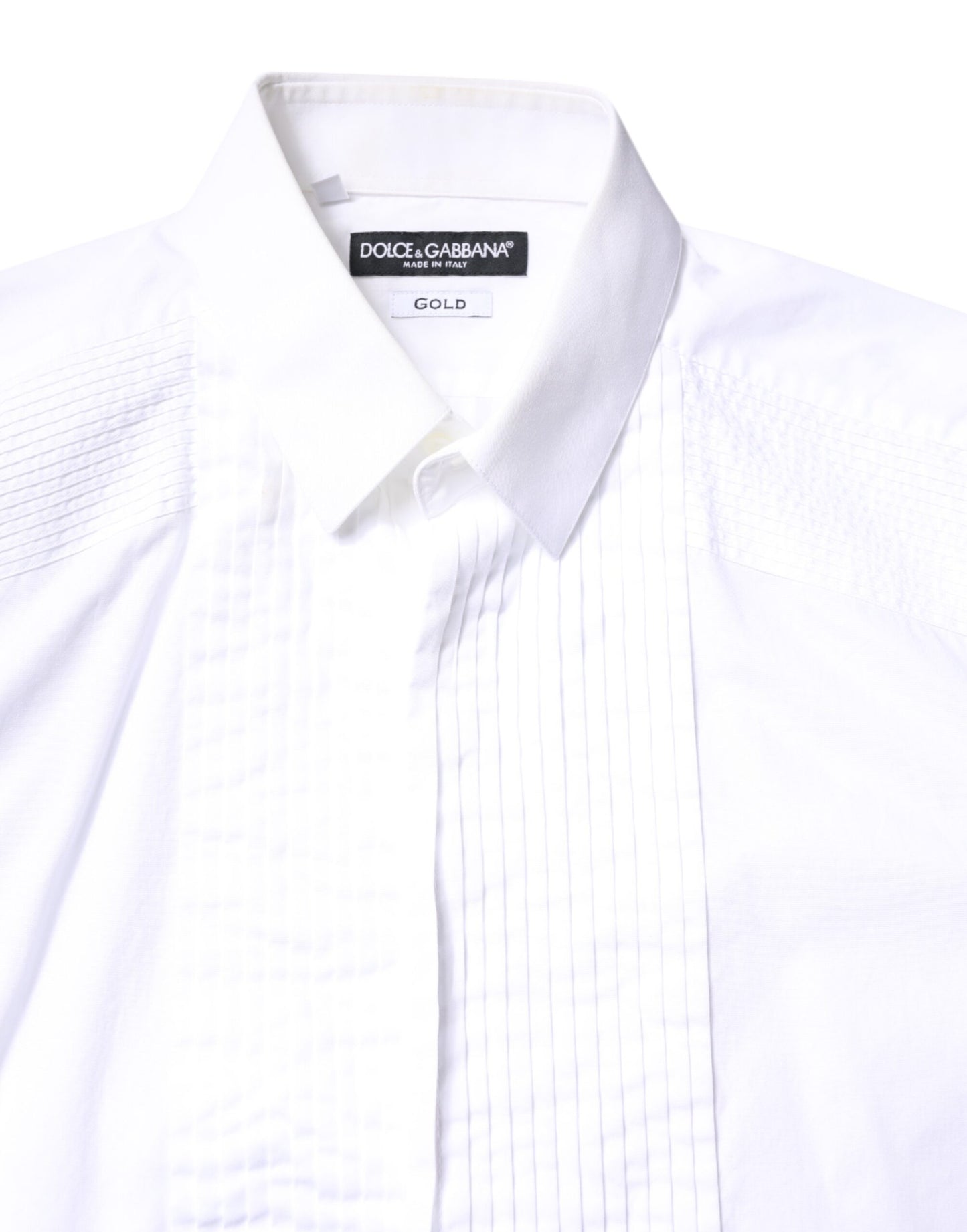 Dolce & Gabbana White GOLD Cotton Poplin Bib Men Dress Shirt