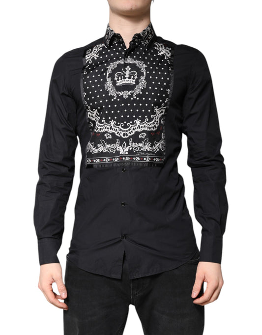 Dolce & Gabbana Black White Bandana GOLD Formal Dress Shirt