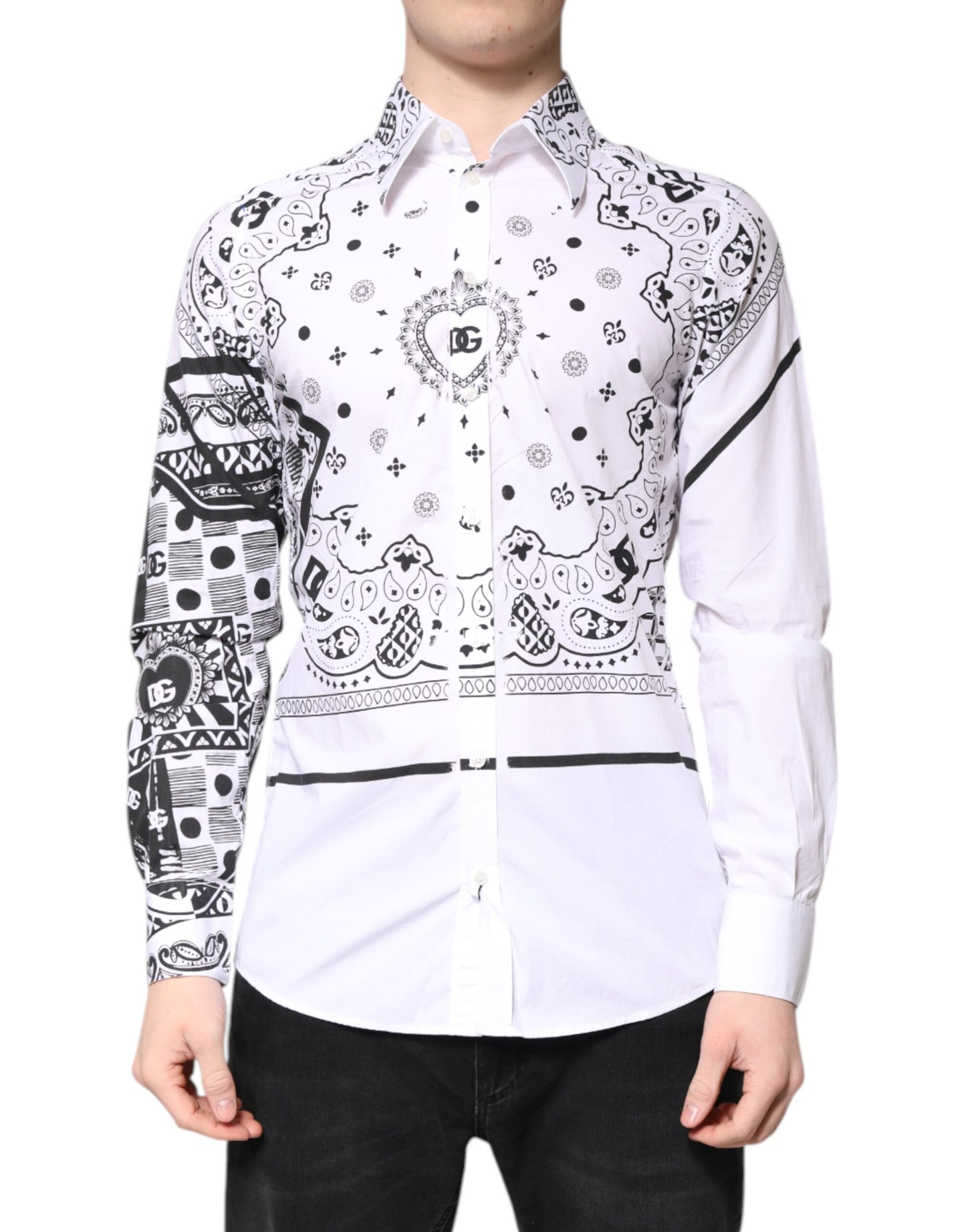Dolce & Gabbana White Black Bandana MARTINI Men Dress Shirt