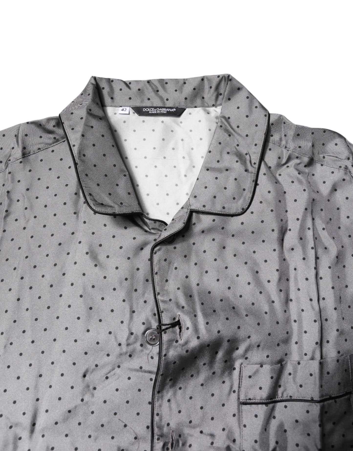 Dolce & Gabbana Gray Polka Dot Silk Long Sleeve Shirt