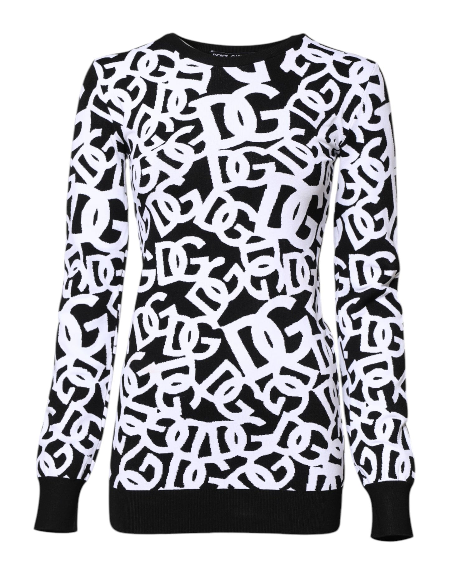 Dolce & Gabbana Black White Logo Print Women Pullover Sweater