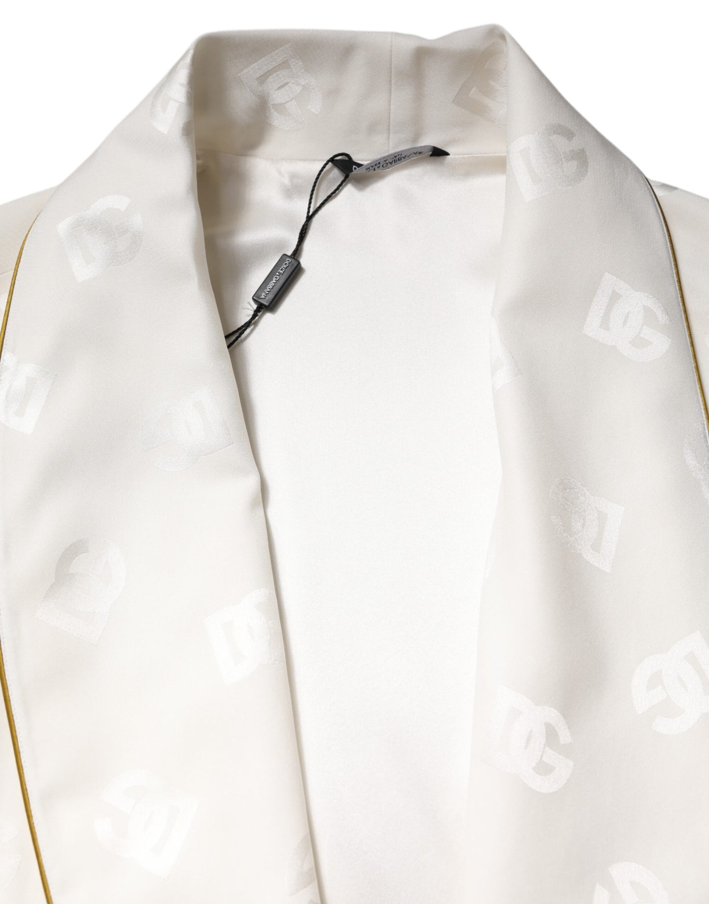 Dolce & Gabbana Ivory Silk Logo Men Wrap Robe Coat Jacket