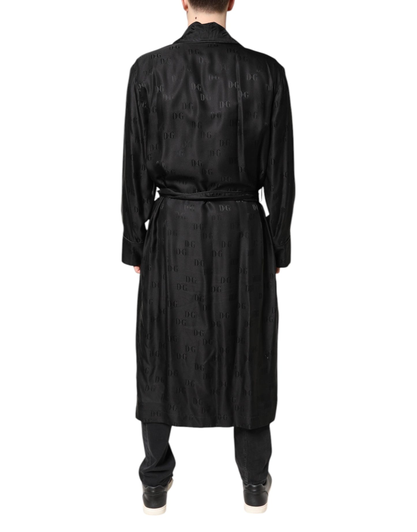Dolce & Gabbana Black Silk DG Logo Men Wrap Robe Coat Jacket