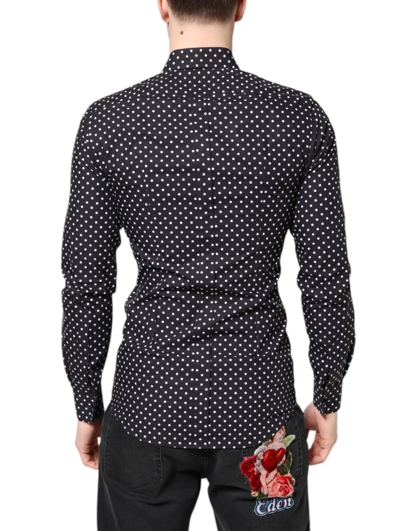 Dolce & Gabbana Black Polka Dot Long Sleeves Gold Formal Shirt