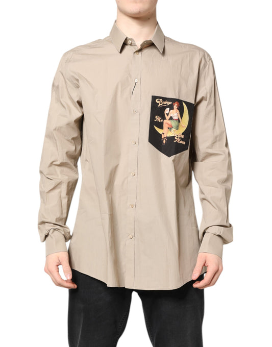 Dolce & Gabbana Beige Pin Up Print MARTINI Men Casual Shirt