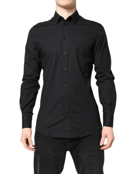 Dolce & Gabbana Black GOLD Cotton Dress Formal Shirt