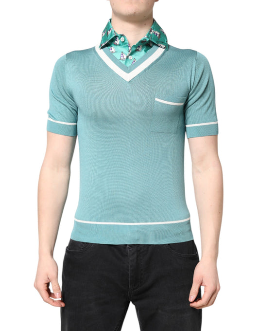 Dolce & Gabbana Green Printed Collared Short Sleeve T-shirt