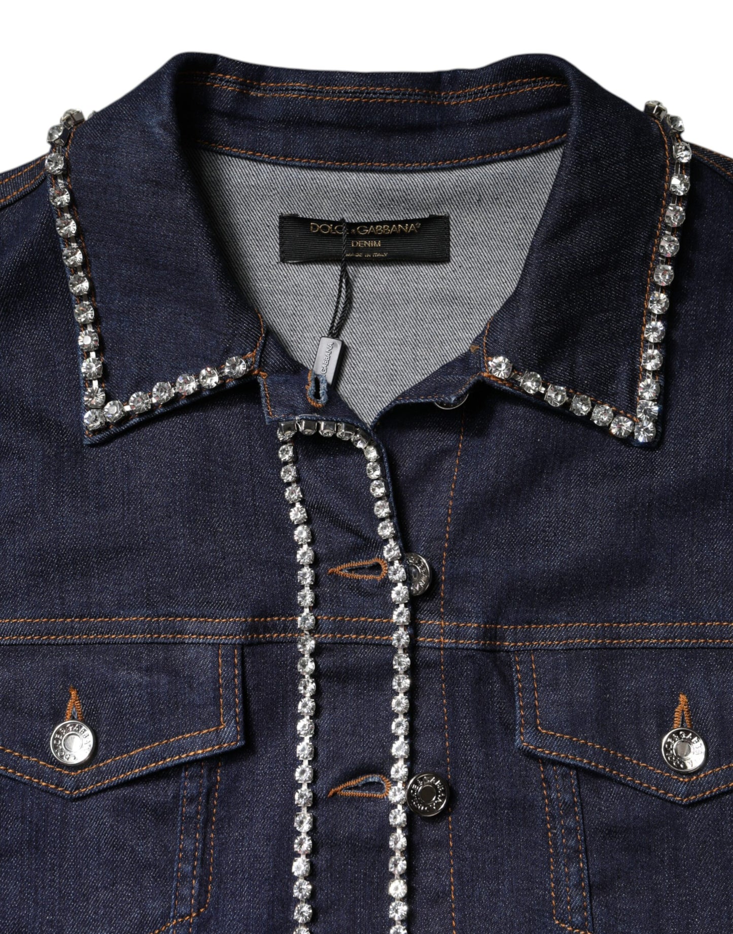 Dolce & Gabbana Blue Denim Cotton Crystal Embellished Jacket