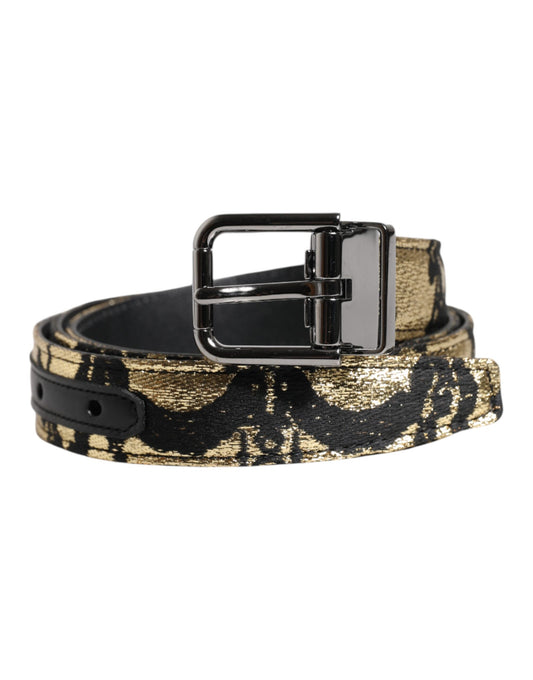 Dolce & Gabbana Multicolor Jacquard Leather Metal Buckle Belt