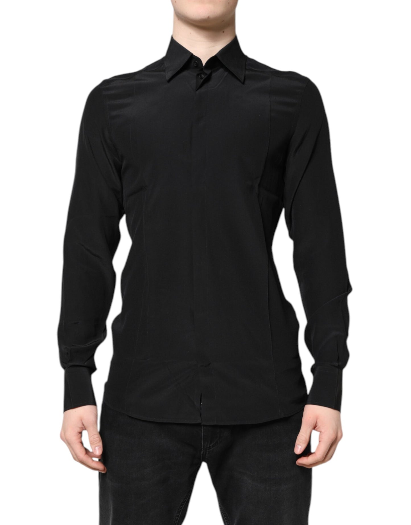 Dolce & Gabbana Black Silk GOLD Long Sleeves Dress Shirt