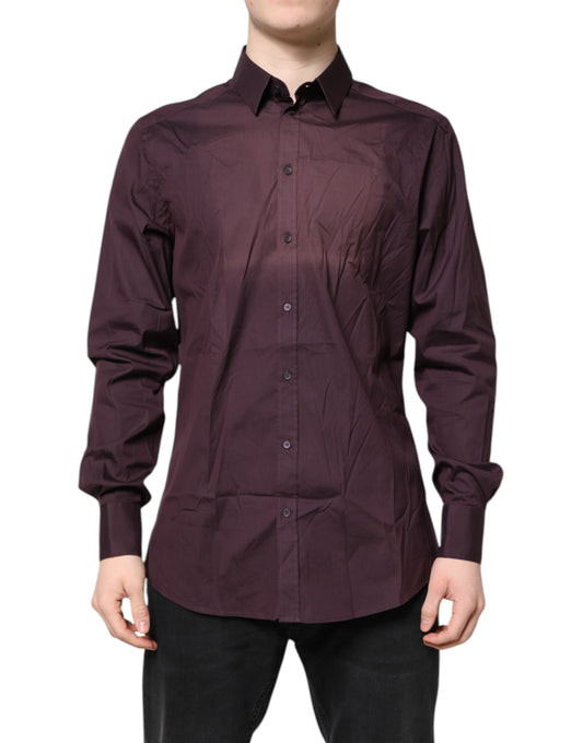 Dolce & Gabbana Burgundy Cotton GOLD Long Sleeves Shirt
