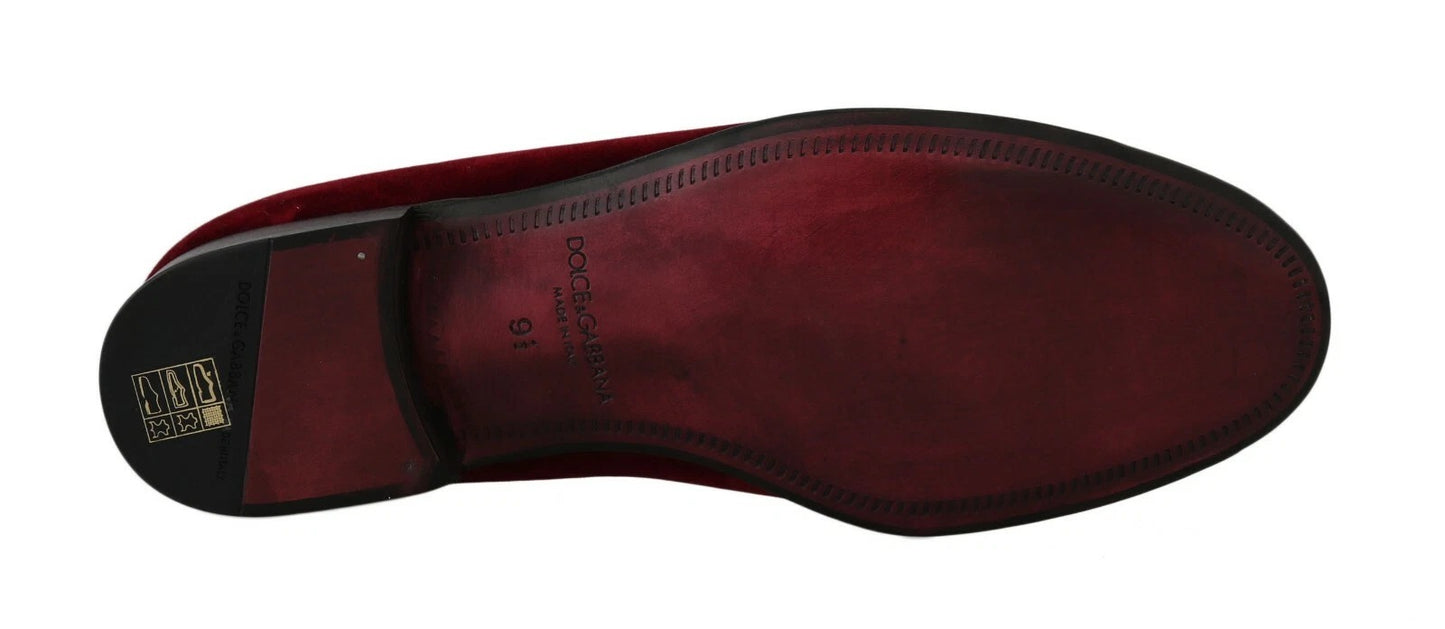 Dolce &amp; Gabbana Bordeaux Velvet Sequin Men's Loafers