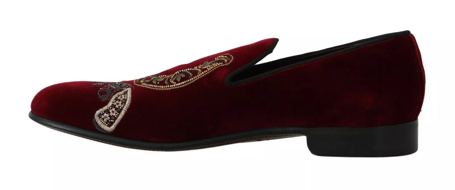 Dolce &amp; Gabbana Bordeaux Velvet Sequin Men's Loafers
