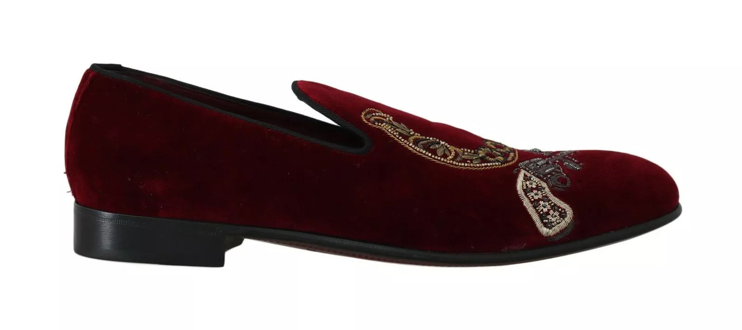 Dolce &amp; Gabbana Bordeaux Velvet Sequin Men's Loafers