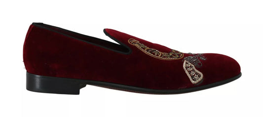 Dolce &amp; Gabbana Bordeaux Velvet Sequin Men's Loafers