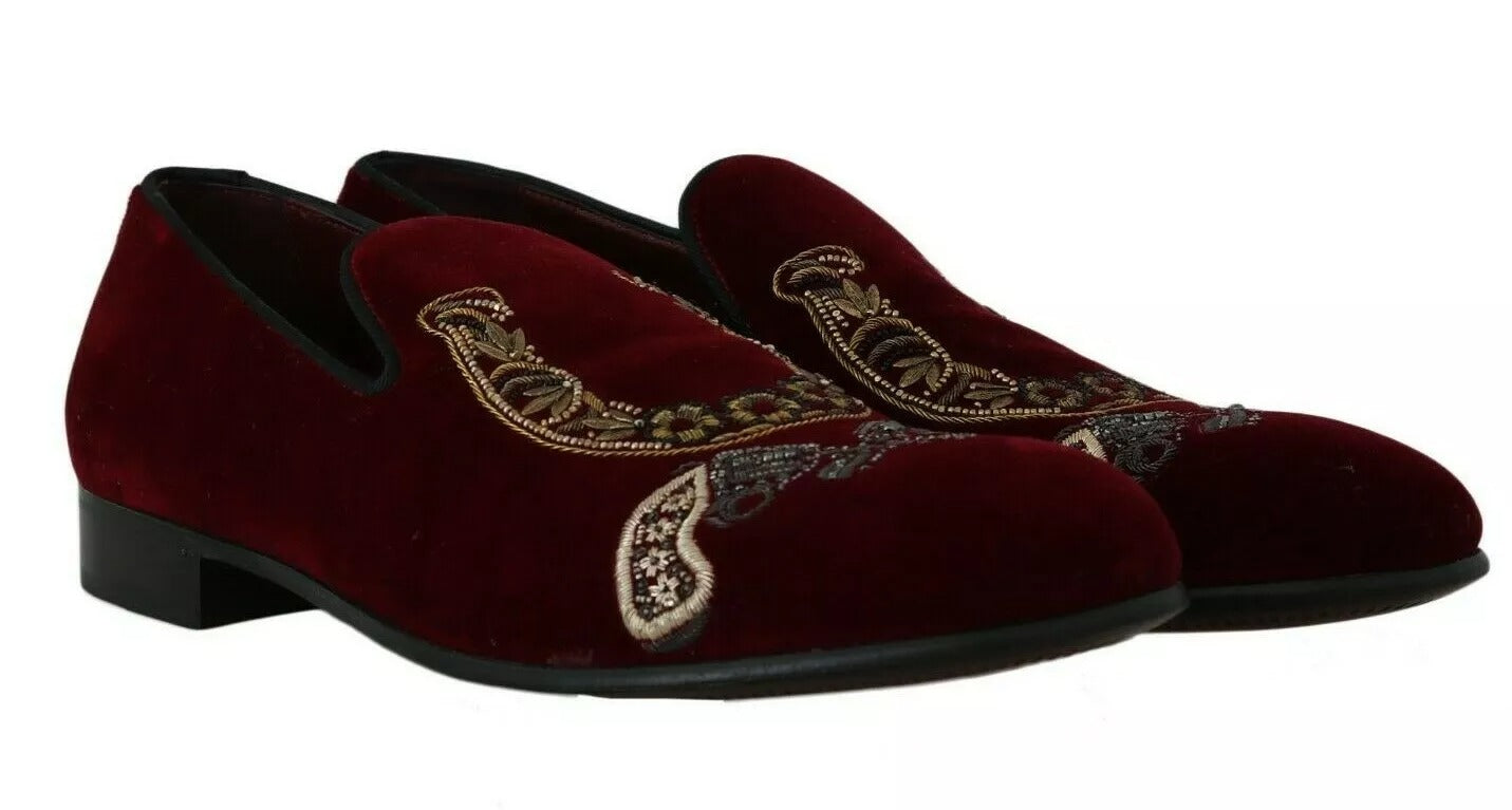 Dolce &amp; Gabbana Bordeaux Velvet Sequin Men's Loafers