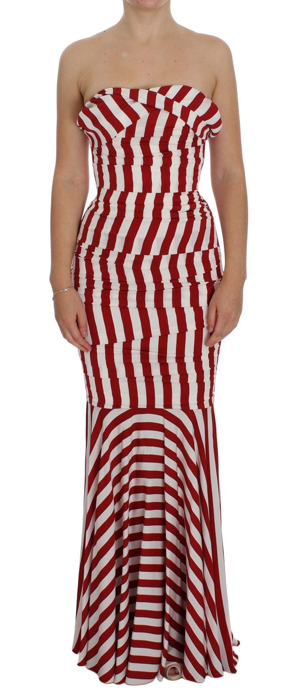 Dolce & Gabbana Elegantes rot-weiß gestreiftes Bodycon-Kleid aus Seide