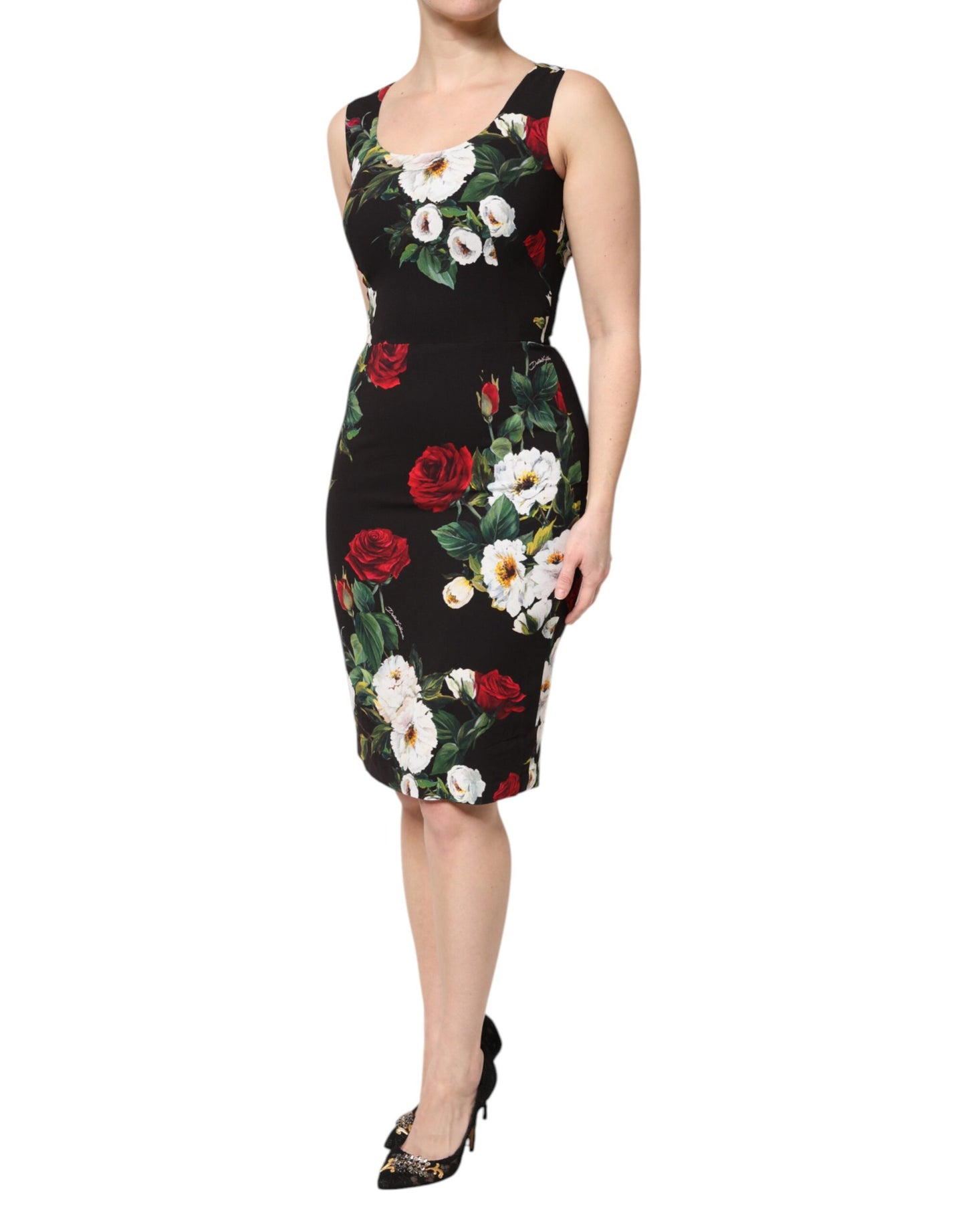 Dolce & Gabbana Black Floral Print Sleeveless Sheath Dress