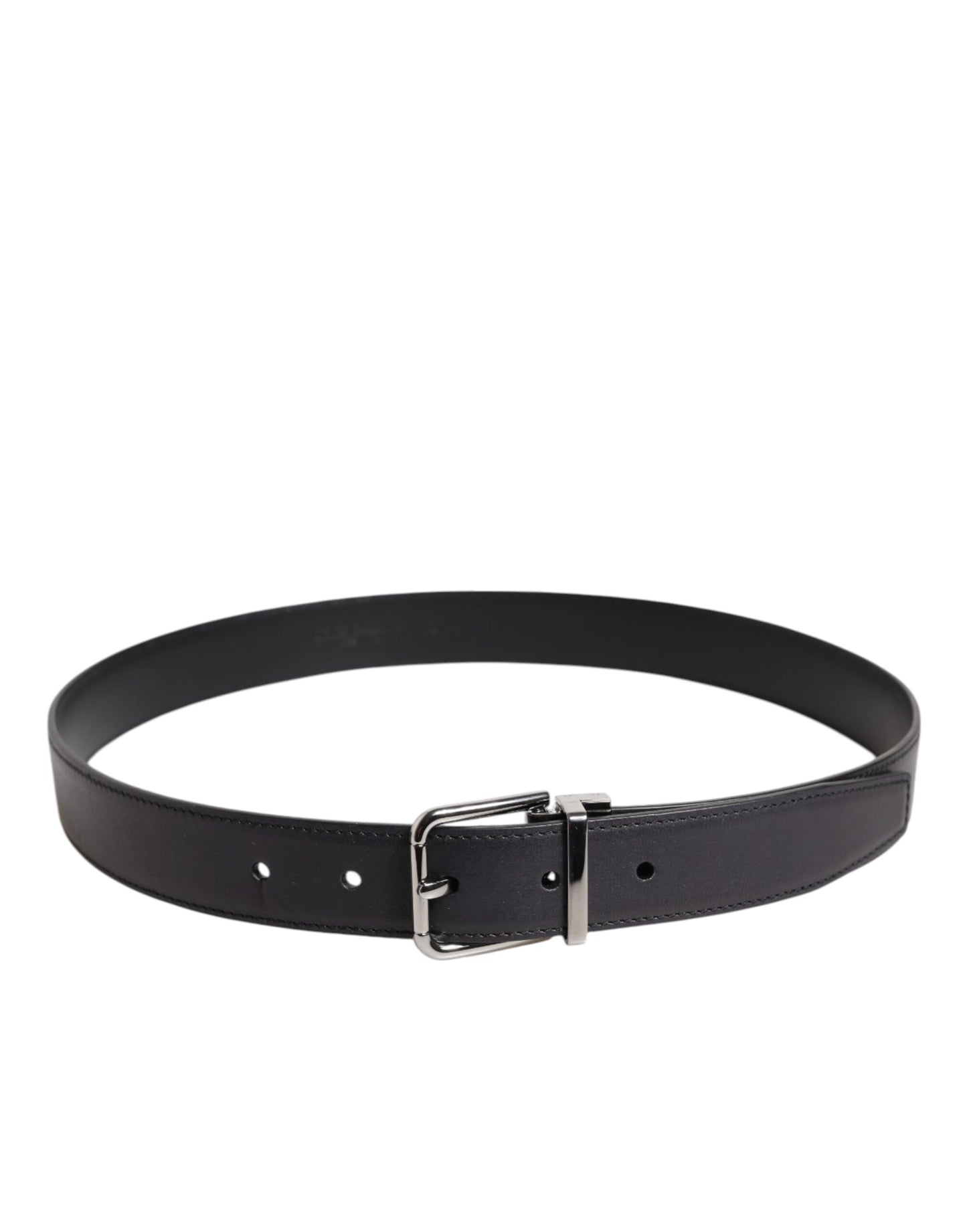 Dolce & Gabbana Black Classic Calf Leather Silver Buckle Belt