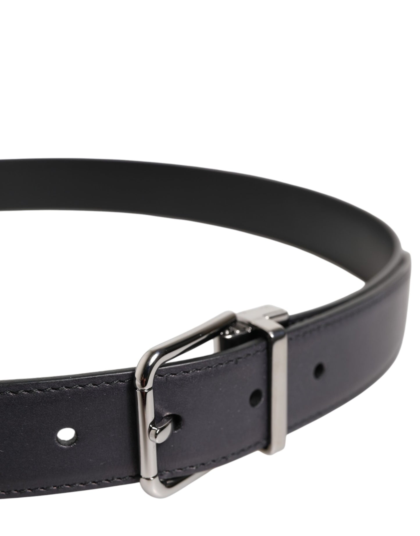 Dolce & Gabbana Black Classic Calf Leather Silver Buckle Belt